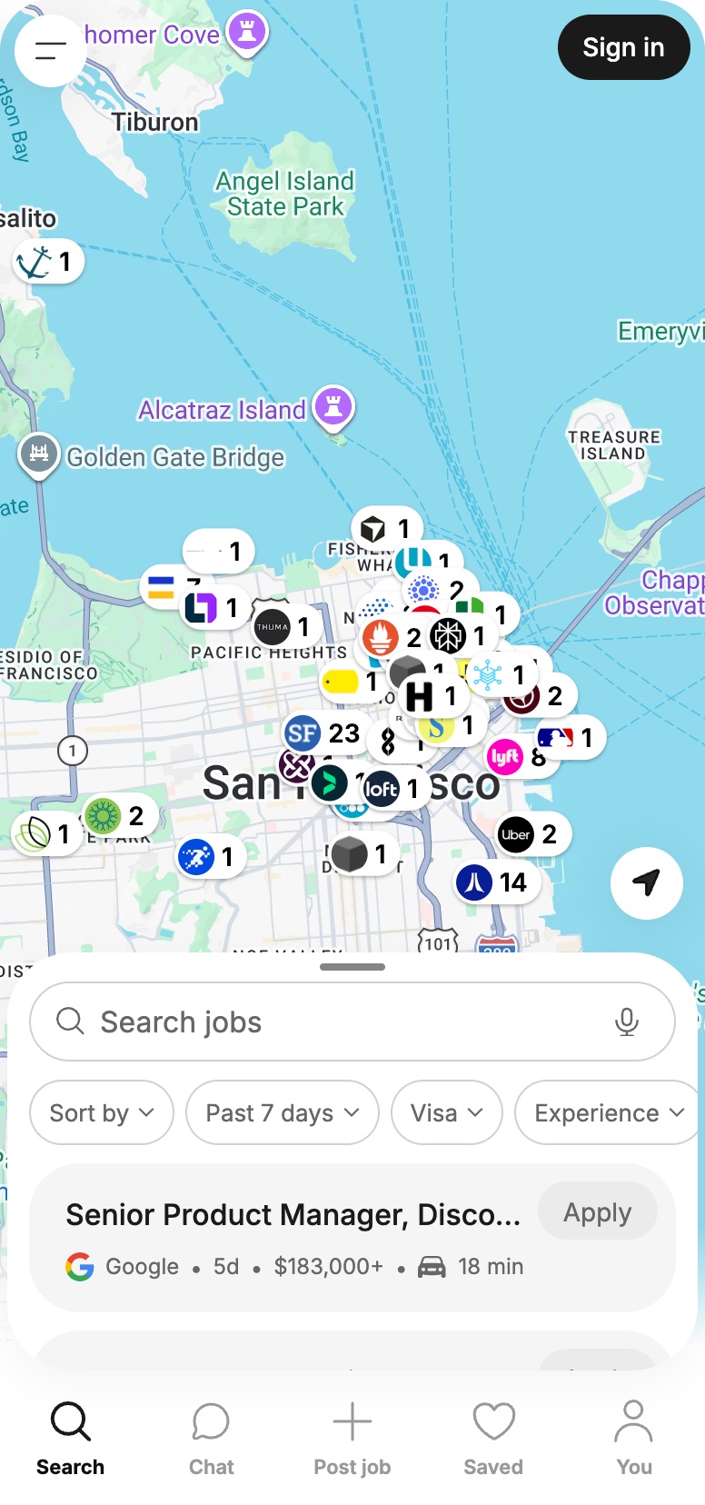 Worklittle job map over San Francisco